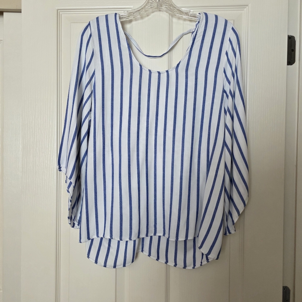 DREW Anthropologie Striped Blue and White Women's Blouse Size: L